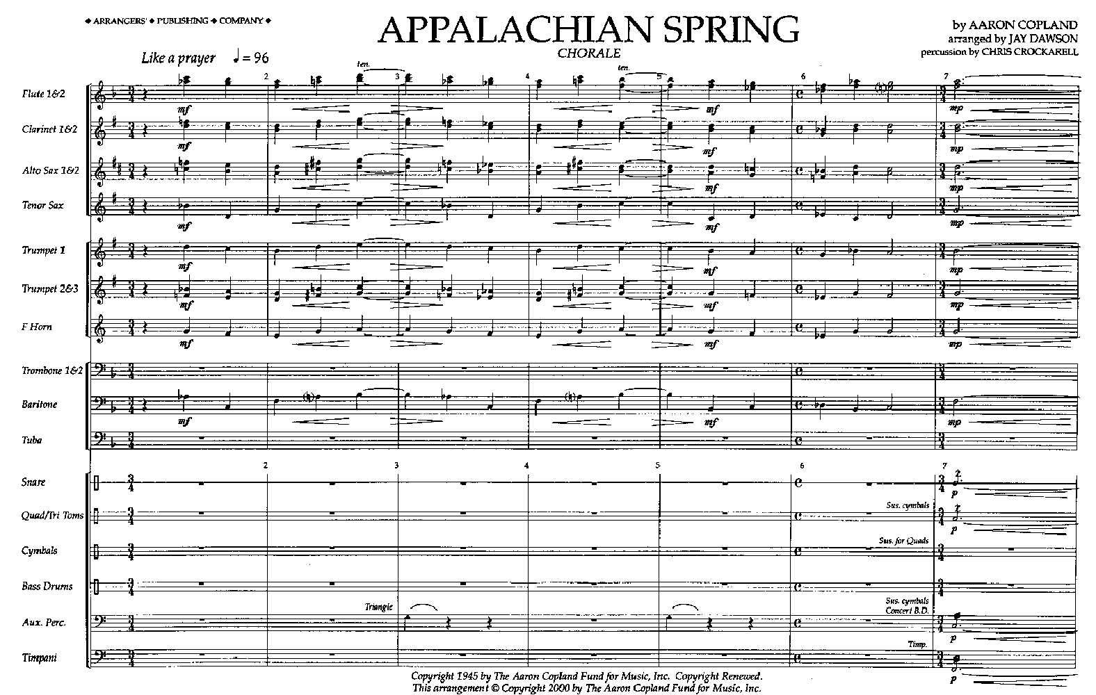 Aaron copland appalachian spring score